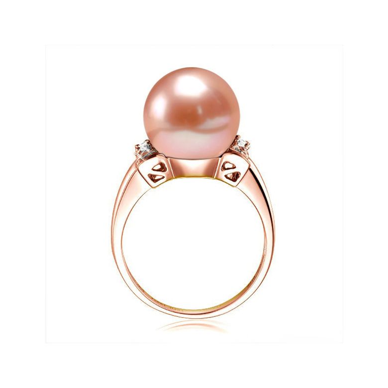 Bague noeud - Or rose et diamants avec une perle de culture rose - 3