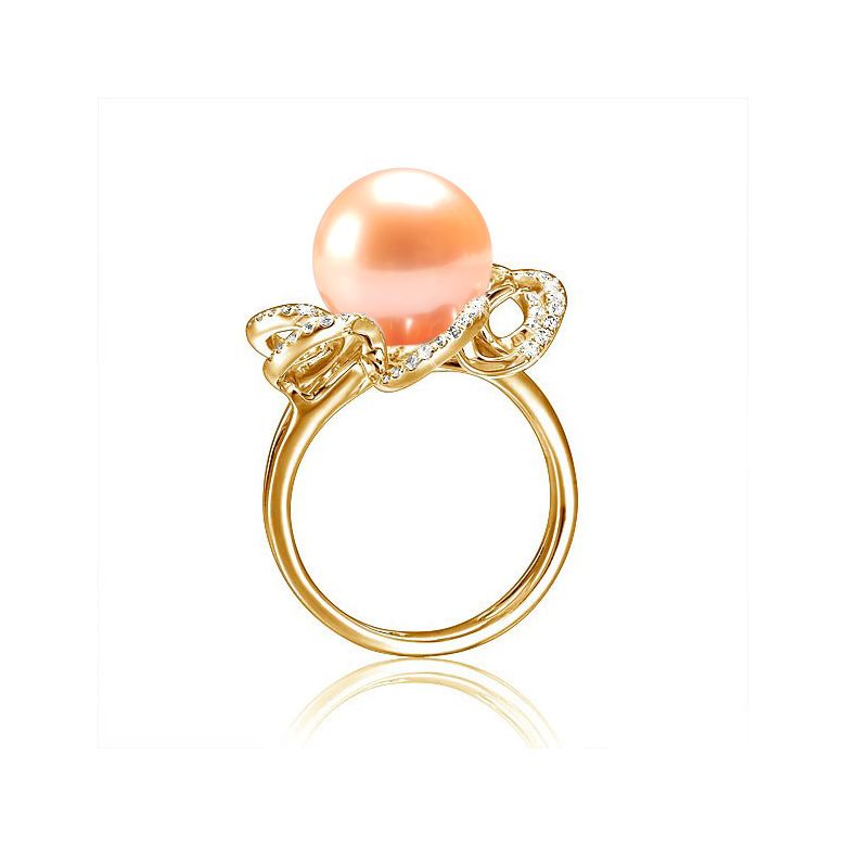 Bague fleur perlée blanche - Pétales or jaune - Perle culture Chine - 5