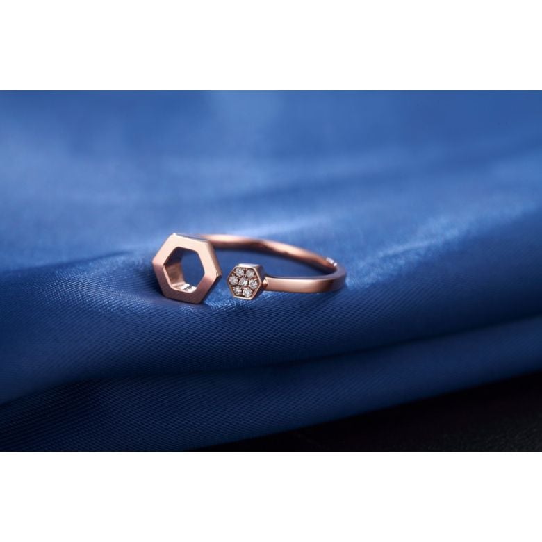 Bague ouverte hexagone. Or rose 18cts, diamants 0.030ct - 6