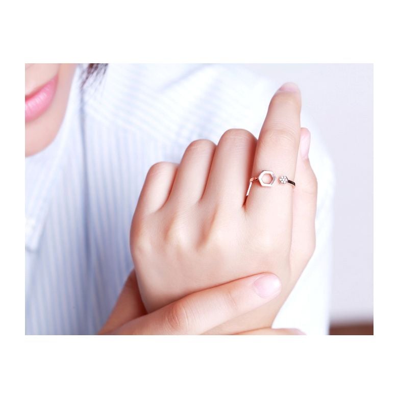Bague ouverte hexagone. Or rose 18cts, diamants 0.030ct - 3