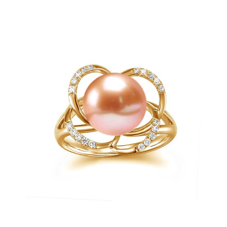 Bague en perle monde floral - Perle de culture or jaune et diamants - 2
