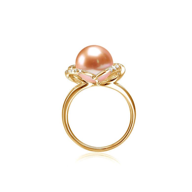 Bague en perle monde floral - Perle de culture or jaune et diamants - 3