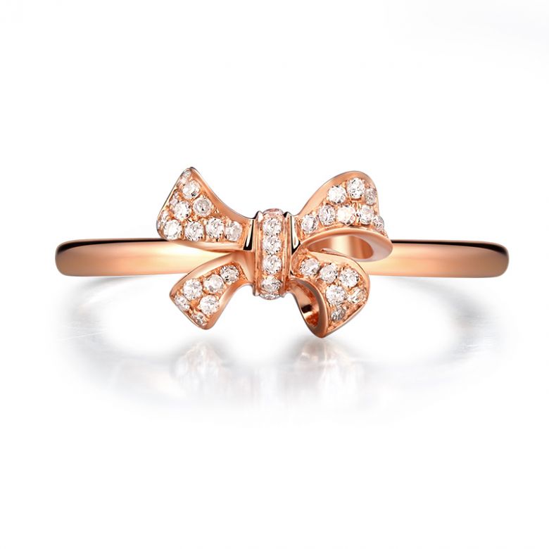 Bague petit noeud Or rose 18cts. Diamants 0.080ct - 5