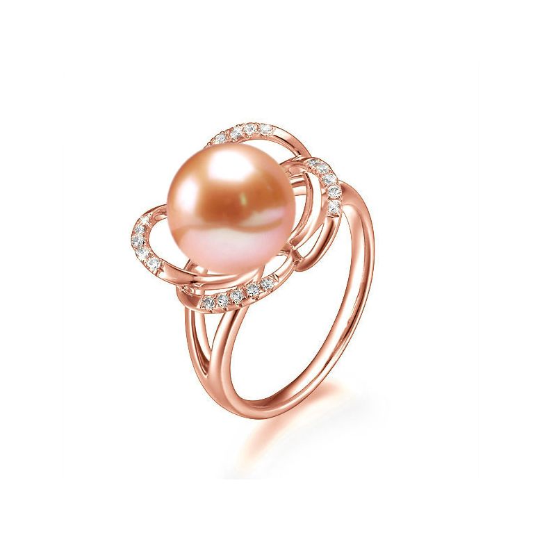 Bague en perle monde floral - Perle de culture or rose et diamants - 1
