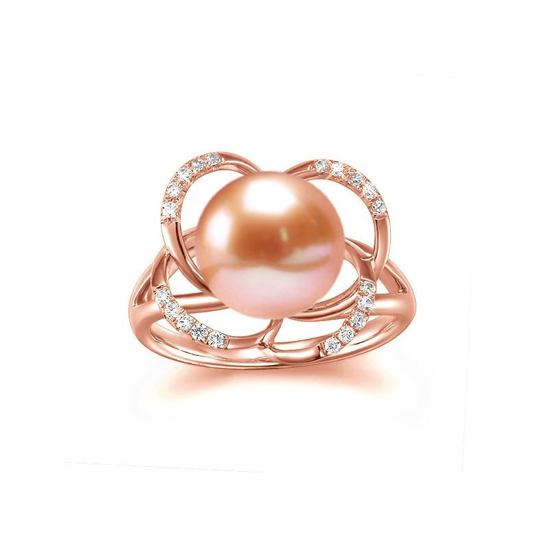 Bague en perle monde floral - Perle de culture or rose et diamants - 2