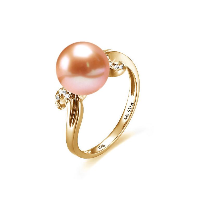 Bague note de musique - Perle de culture rose, or jaune diamants - 1