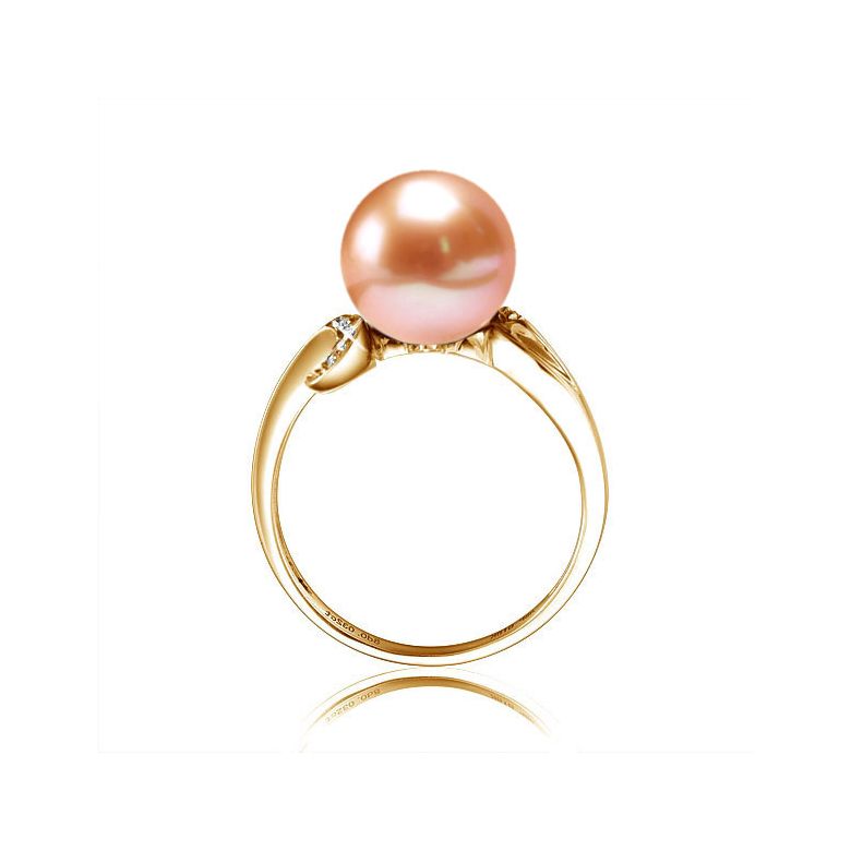 Bague note de musique - Perle de culture rose, or jaune diamants - 3