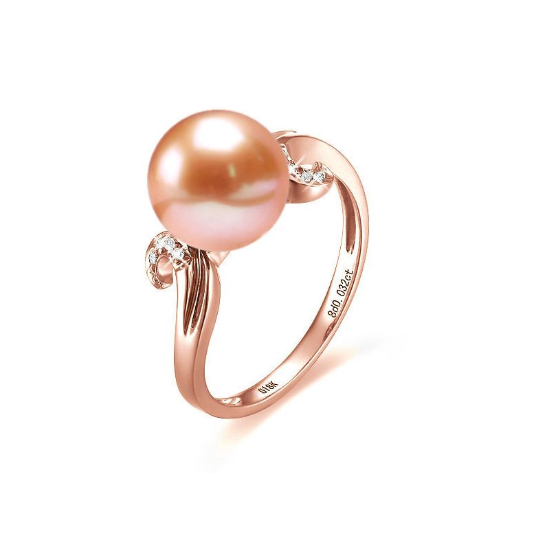 Bague note de musique - Perle de culture rose, or rose diamants - 1
