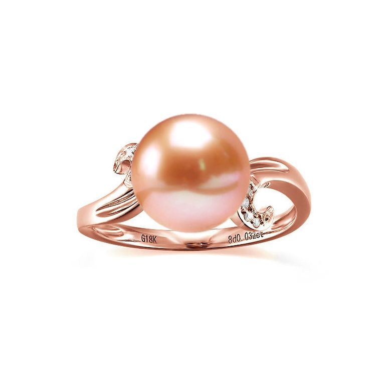 Bague note de musique - Perle de culture rose, or rose diamants - 2