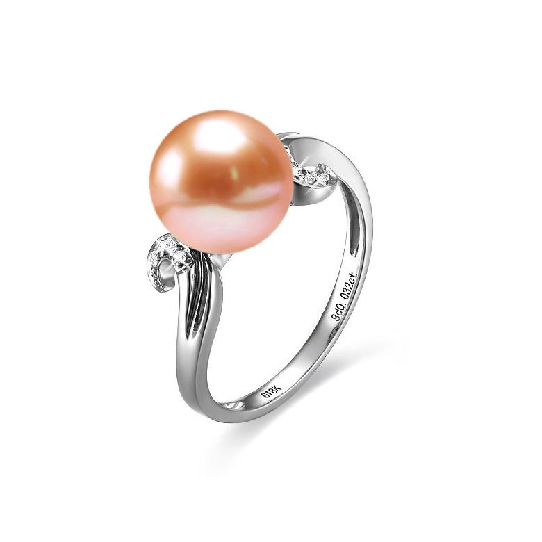 Bague note de musique - Perle de culture rose, or blanc diamants - 1
