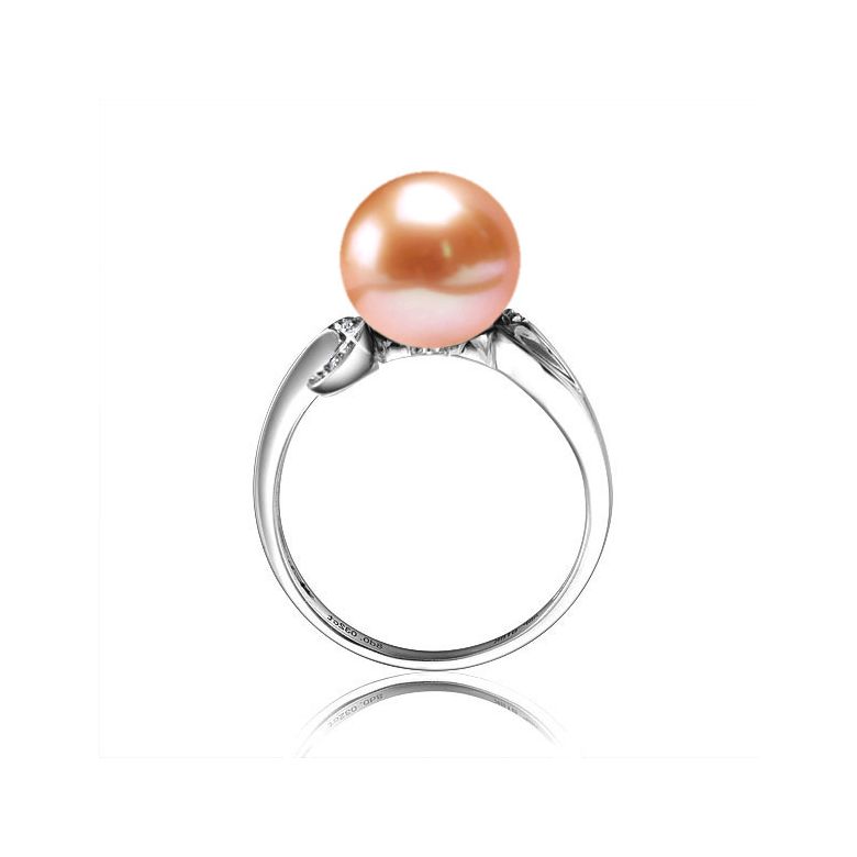 Bague note de musique - Perle de culture rose, or blanc diamants - 2