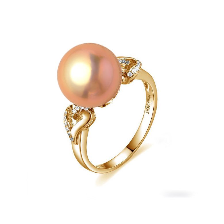 Bague coeur de perle diamanté - Or jaune et Perle d'eau douce blanche - 5