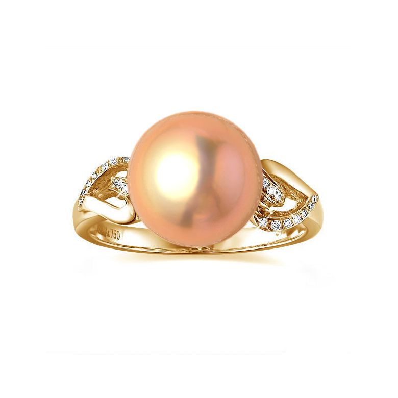 Bague coeur de perle diamanté - Or jaune et Perle d'eau douce blanche - 4