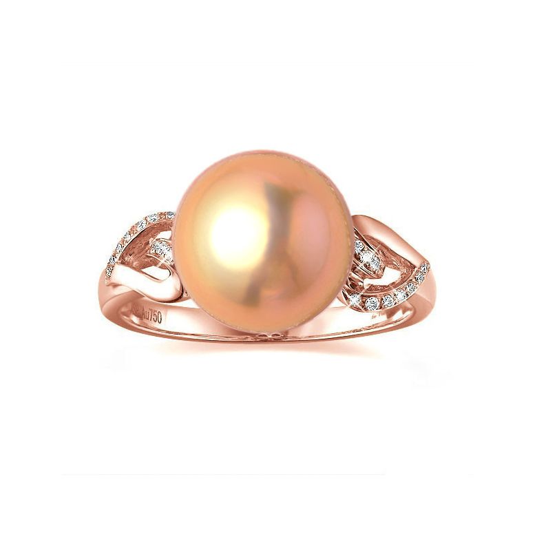 Bague coeur de perle diamanté - Or rose et Perle d'eau douce rose - 2