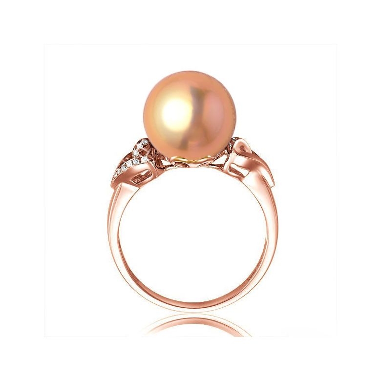 Bague coeur de perle diamanté - Or rose et Perle d'eau douce rose - 3