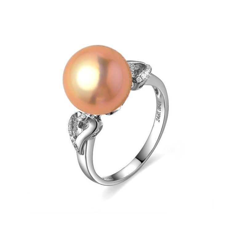 Bague coeur de perle diamanté - Or blanc et Perle d'eau douce blanche - 4
