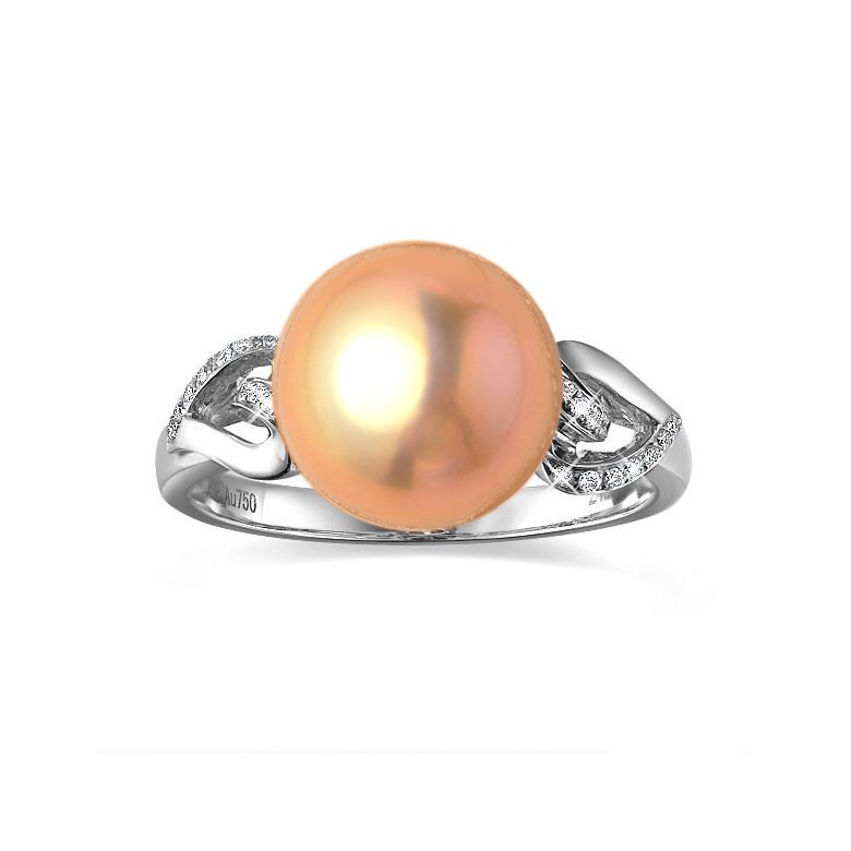 Bague coeur de perle diamanté - Or blanc et Perle d'eau douce rose - 2