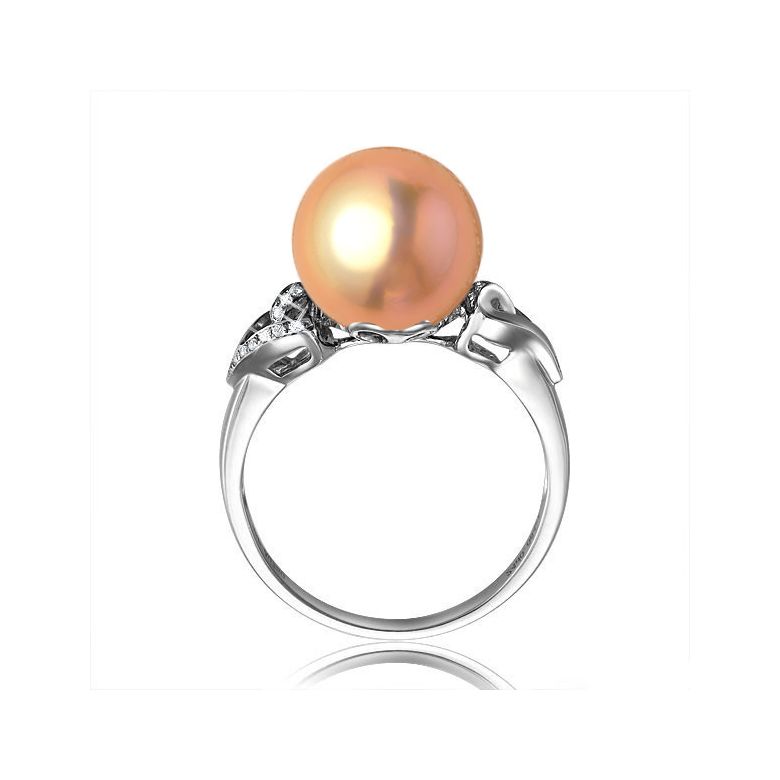 Bague coeur de perle diamanté - Or blanc et Perle d'eau douce rose - 3