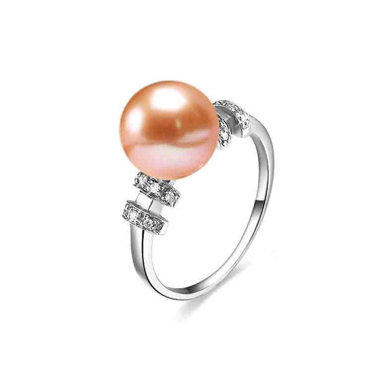 Bague moderne femme en or blanc - Perle eau douce rose - Diamants - 1