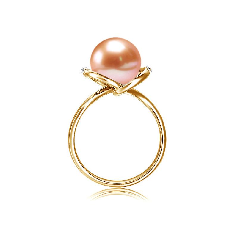 Bague or jaune style circulaire - Perle de culture - 2 diamants sertis - 3
