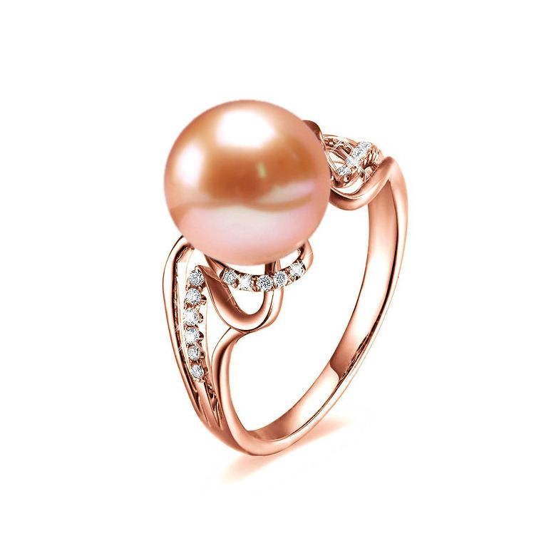 Bague moderne luxe perle de culture rose - Or rose, diamants - 1
