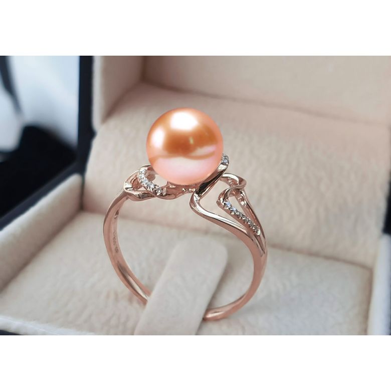 Bague moderne luxe perle de culture rose - Or rose, diamants - 2
