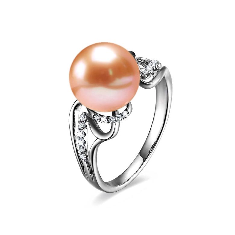 Bague luxe et moderne perle eau douce rose - Or blanc, diamants - 1