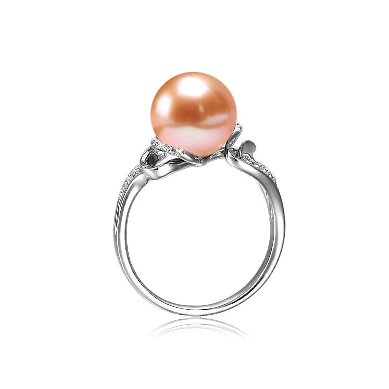 Bague luxe et moderne perle eau douce rose - Or blanc, diamants - 2