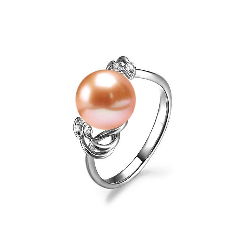 Bague fleur - Or blanc, Diamants - Perle de culture, Eau douce - 1