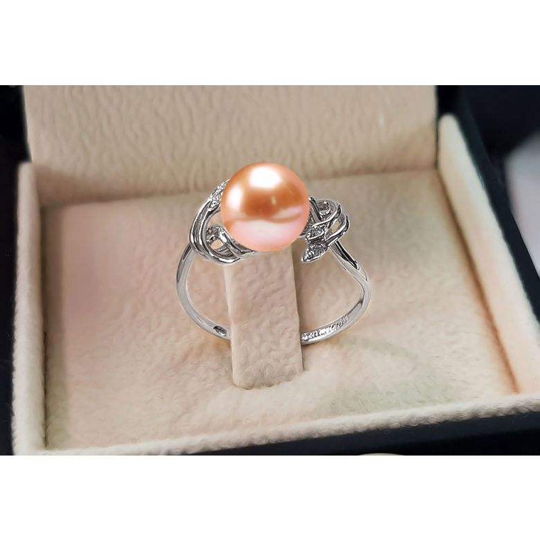 Bague fleur - Or blanc, Diamants - Perle de culture, Eau douce - 2