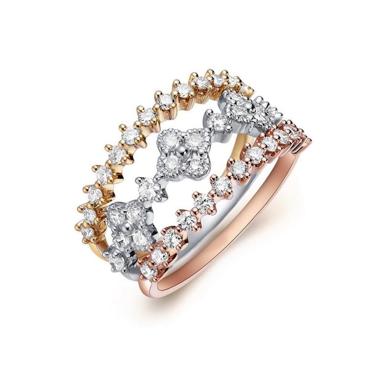 Bague 3 anneaux or jaune, blanc et rose. Myriade diamants | Classic Three Light - 1