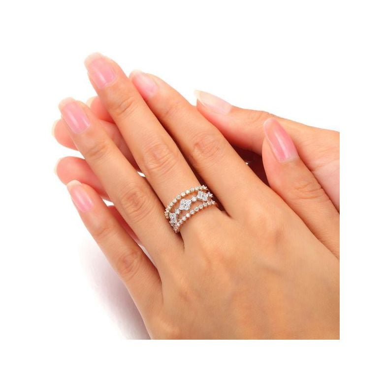 Bague 3 anneaux or jaune, blanc et rose. Myriade diamants | Classic Three Light - 2