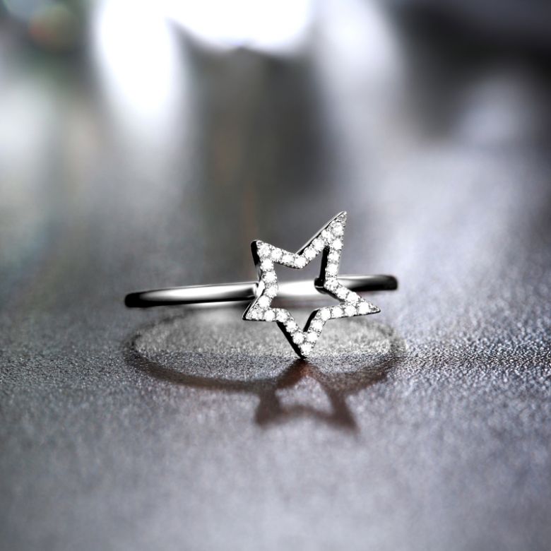 Bague Étoile Or blanc 18cts. 30 diamants 0.060ct - 5