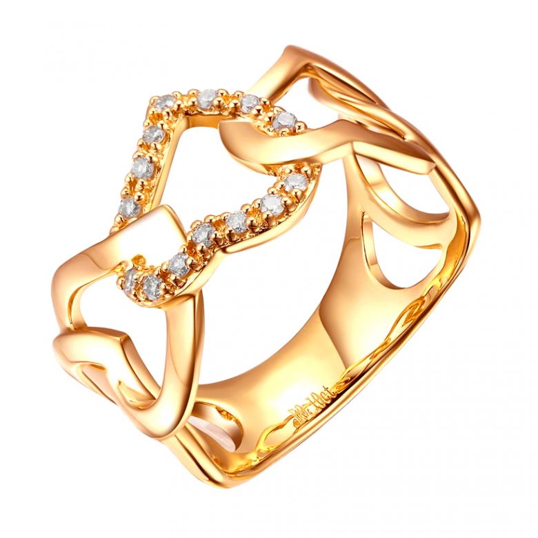 Bague or jaune diamants en forme de succession de coeurs - 1