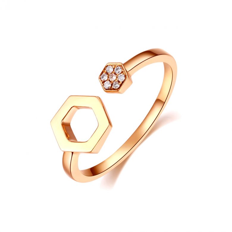 Bague ouverte hexagone. Or jaune 18cts, diamants 0.030ct - 1