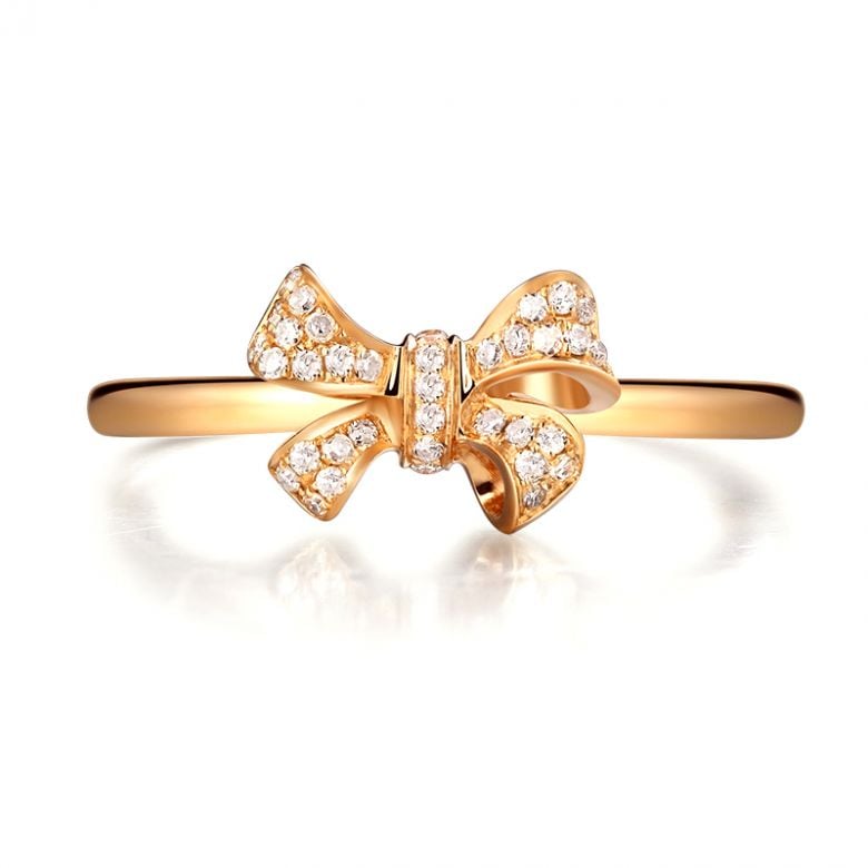 Bague petit noeud Or jaune 18cts. Diamants 0.080ct - 5