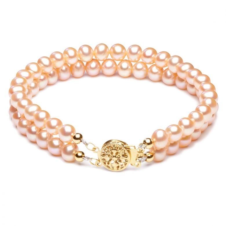 Bracelet 2 rangs perles roses - Perle eau douce de culture - 5/5.5mm - 1