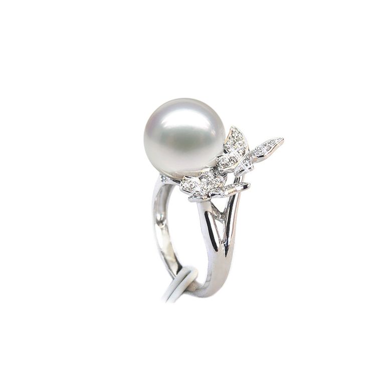 Bague papillons gracieux - Perle d'Australie - Or blanc, diamants - 1