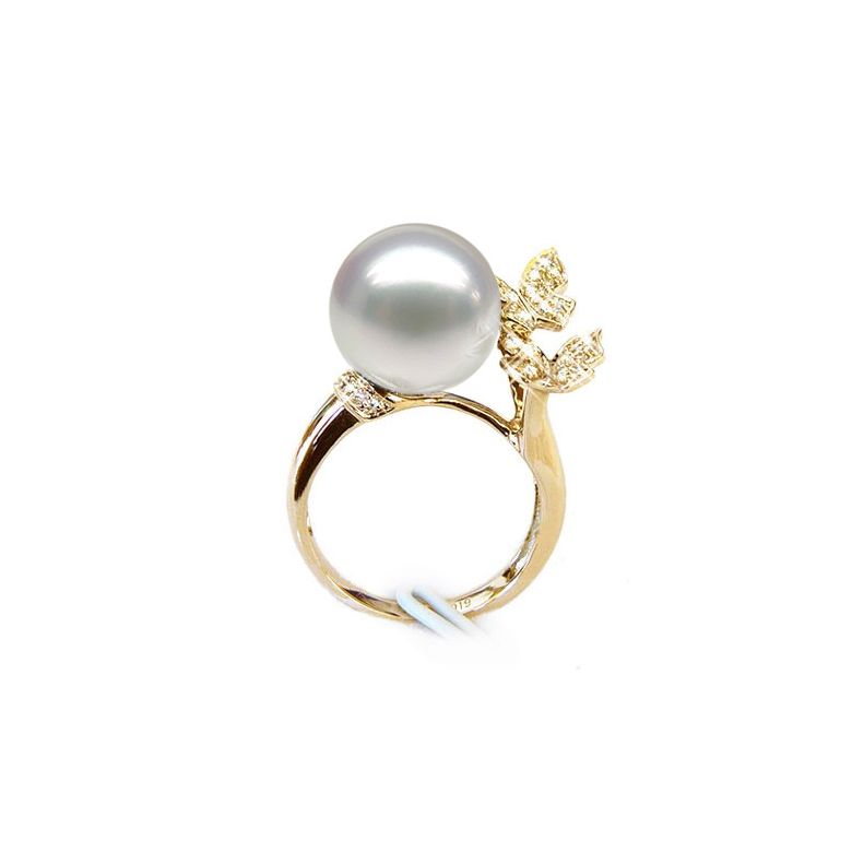 Bague papillons gracieux - Perle d'Australie - Or jaune, diamants - 2