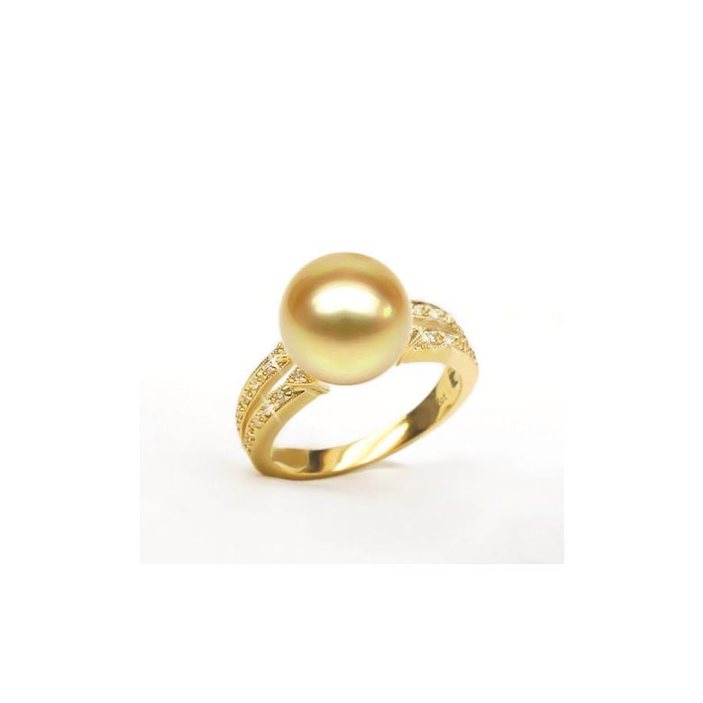 Bague des Australes - Perle d'Australie dorée - Or jaune, diamants - 5
