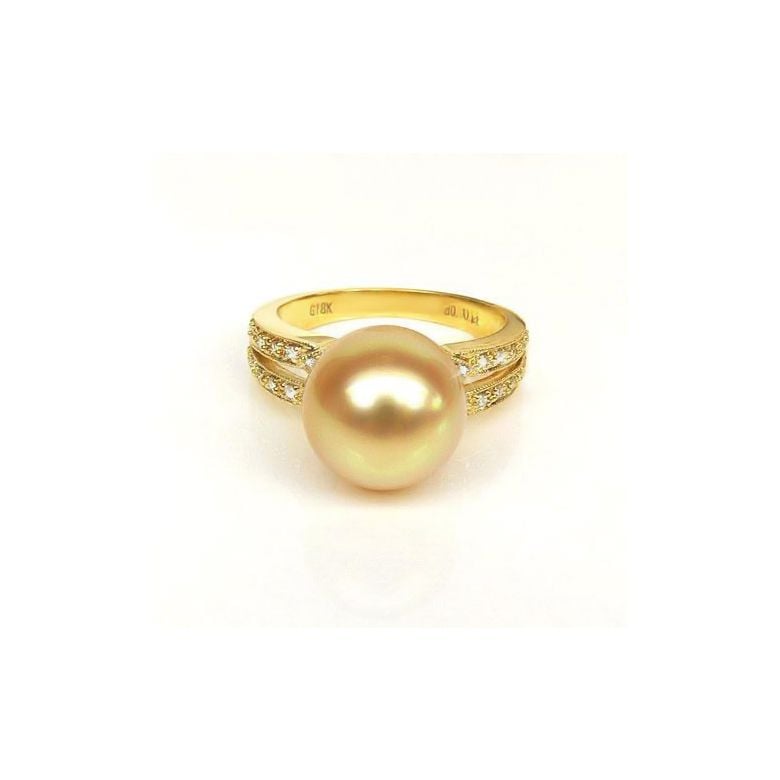 Bague des Australes - Perle d'Australie dorée - Or jaune, diamants - 3