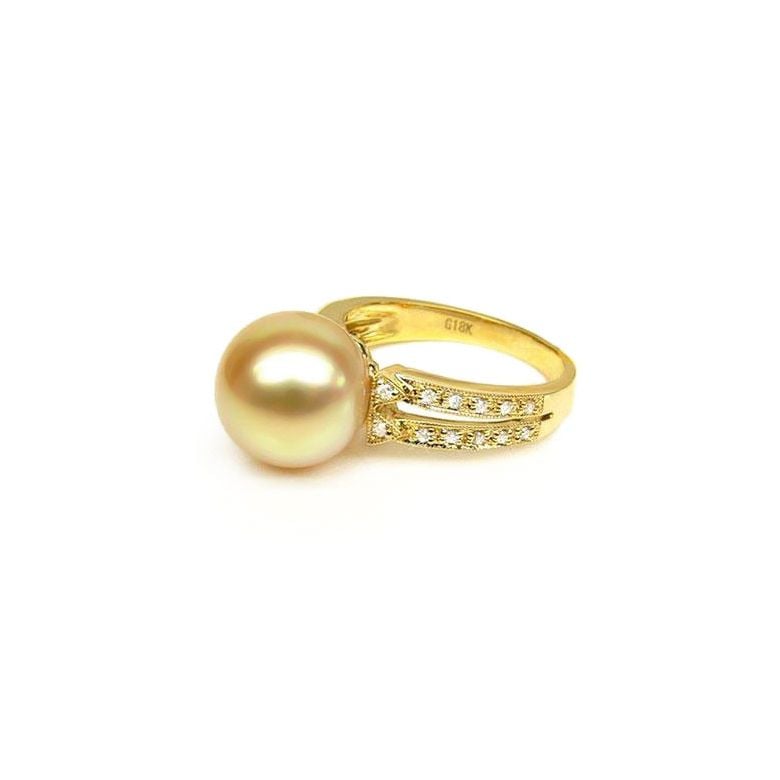 Bague des Australes - Perle d'Australie dorée - Or jaune, diamants - 1