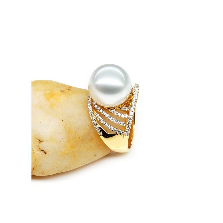 Bague des îles Cocos - Or jaune et perle d'Australie - Diamants - 5