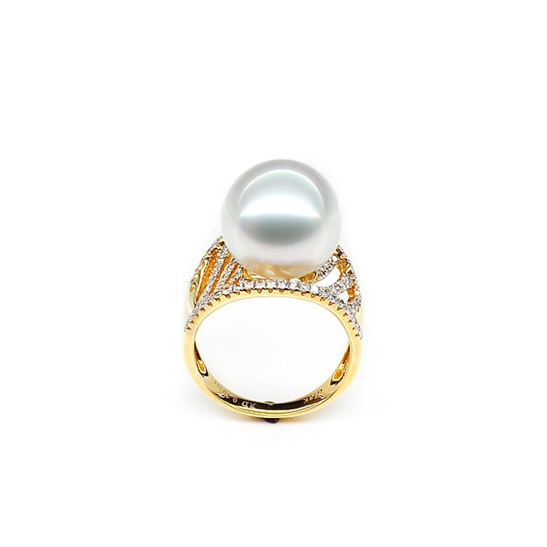Bague des îles Cocos - Or jaune et perle d'Australie - Diamants - 1