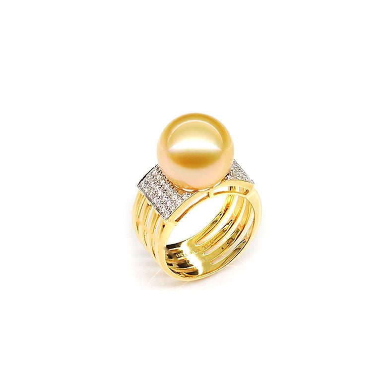 Bague Îles Ashmore-et-Cartier - Or jaune, diamants, perle d'Australie - 1