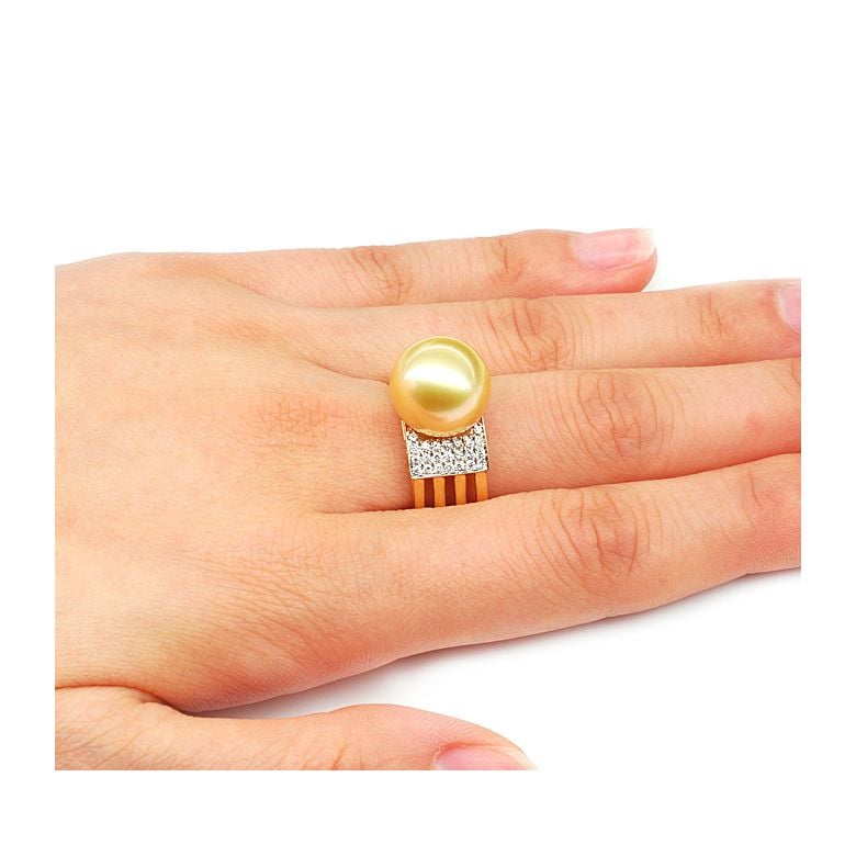 Bague Îles Ashmore-et-Cartier - Or jaune, diamants, perle d'Australie - 2