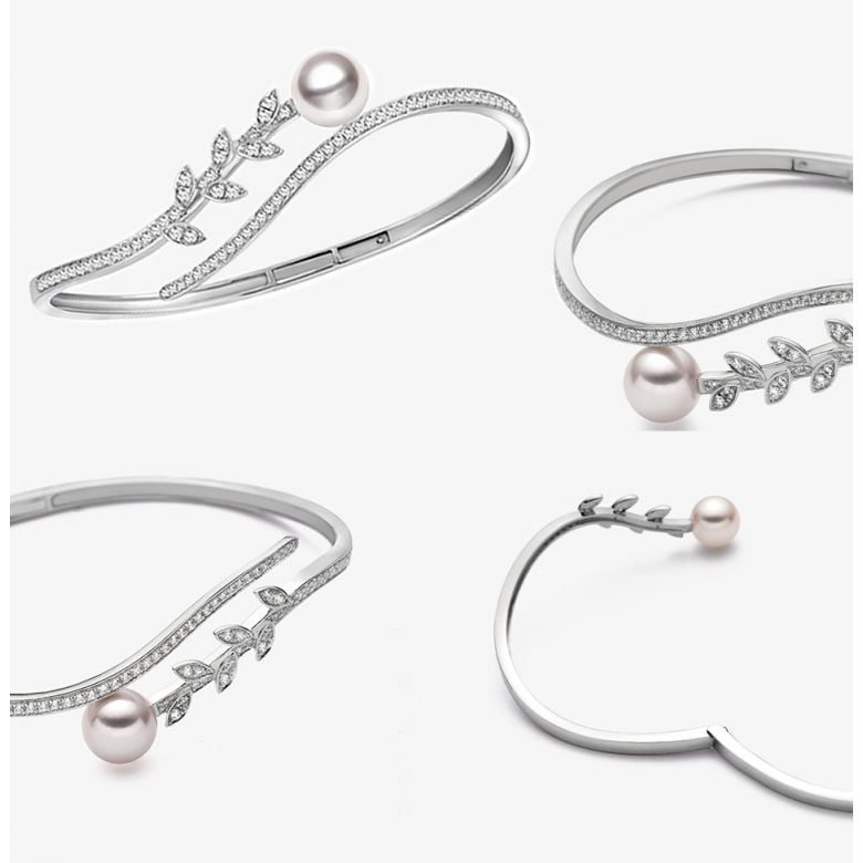 Bracelet Jonc Symphonie Nuptiale - Perle Akoya, Or Blanc, Diamants - 6