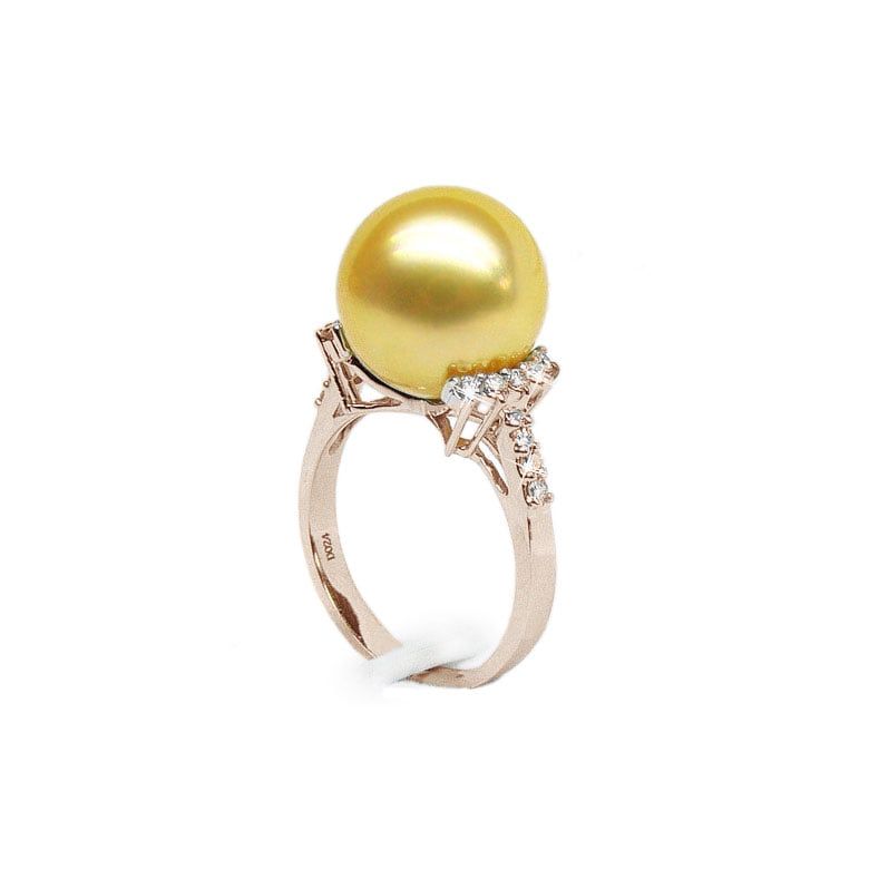 Bague Îles Montebello - Perle d'Australie dorée - Or rose, diamants - 1