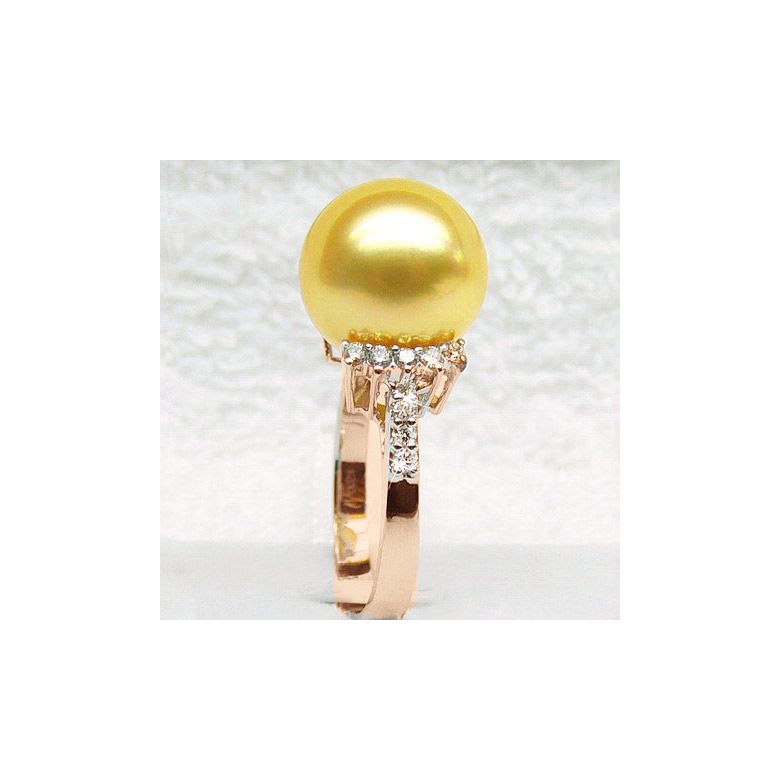 Bague Îles Montebello - Perle d'Australie dorée - Or rose, diamants - 2