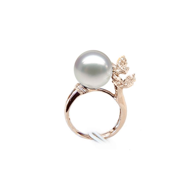 Bague papillons gracieux - Perle d'Australie - Or rose, diamants - 2